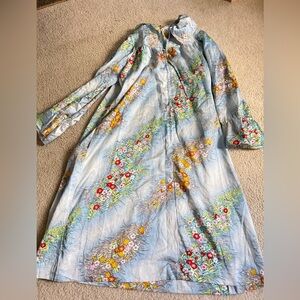 Vintage Christian Dior Victorian Blue Lounge Wear Robe Floral Size S